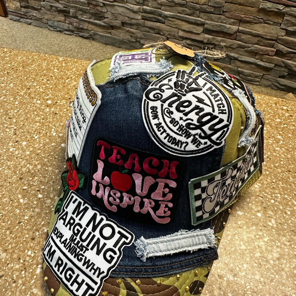 Patchwork Denim Cap with Patches